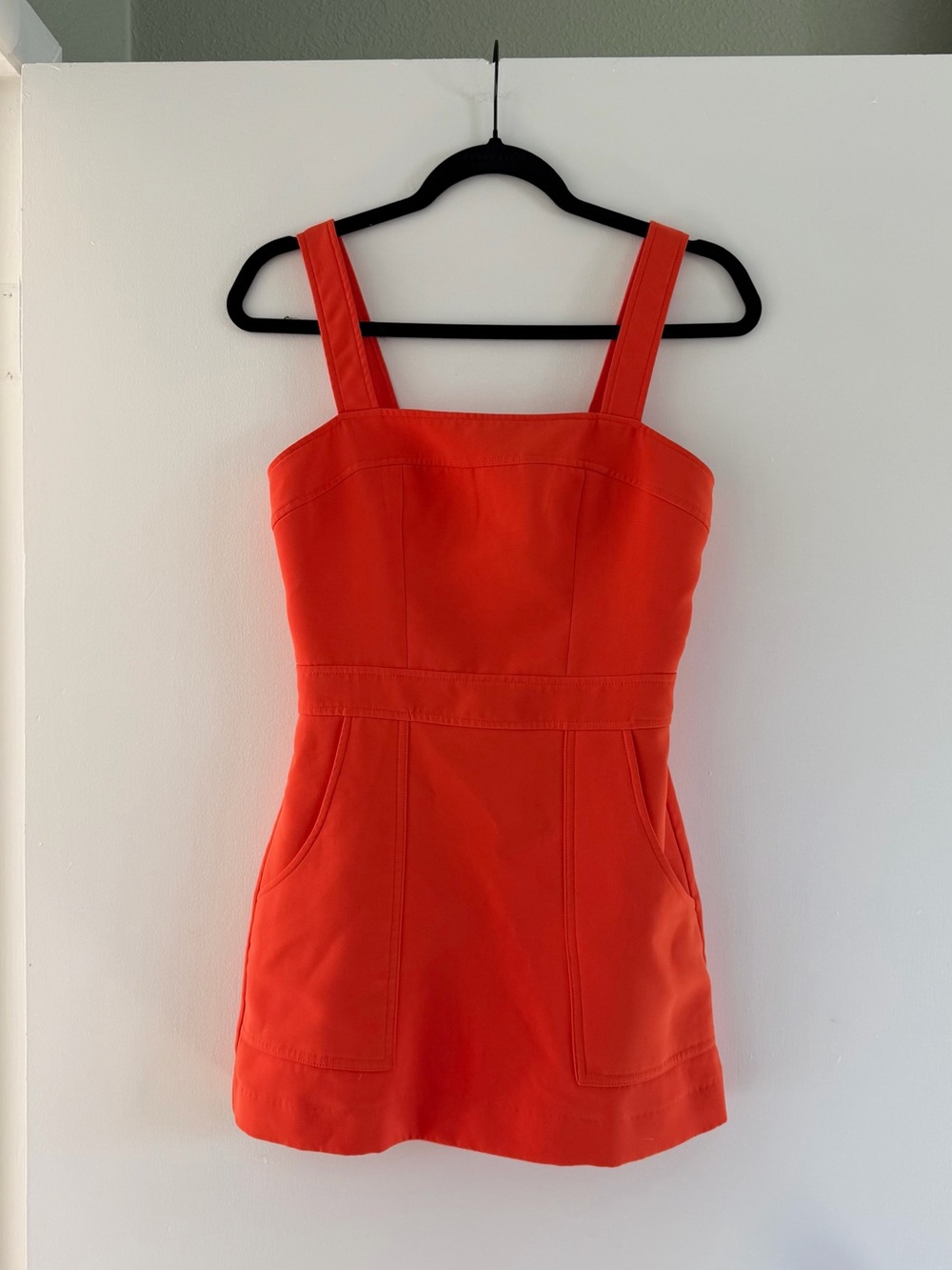 Amanda Uprichard Ace Dress Mandarin Square Neck Mini Wide Strap Patch Pockets XS